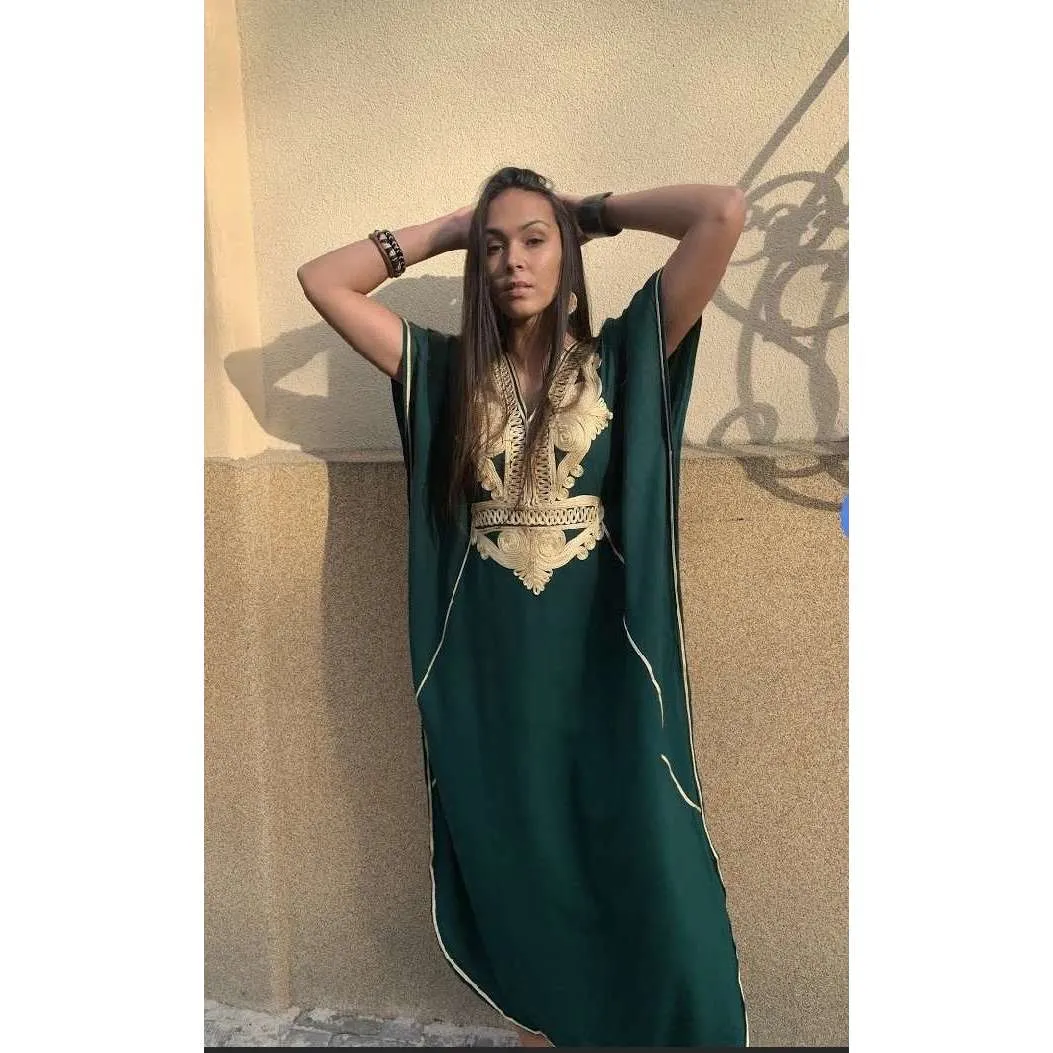 Dark Green Gold Marrakech Kaftan Caftan & Loungewear