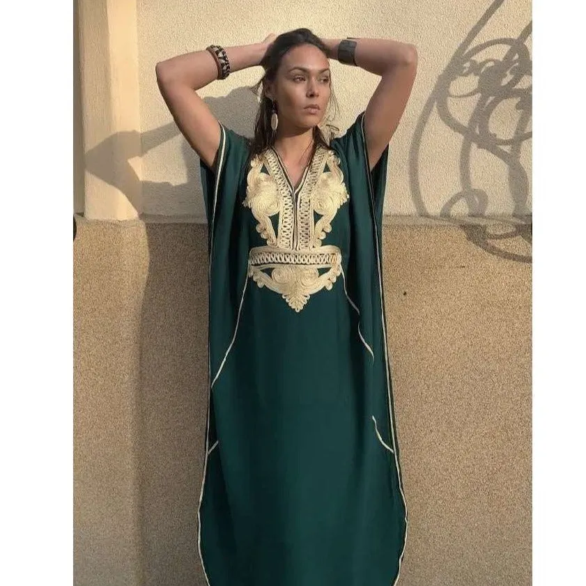 Dark Green Gold Marrakech Kaftan Caftan & Loungewear