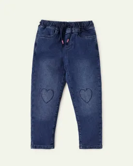 Embroidered Hearts Pull Up Jeans