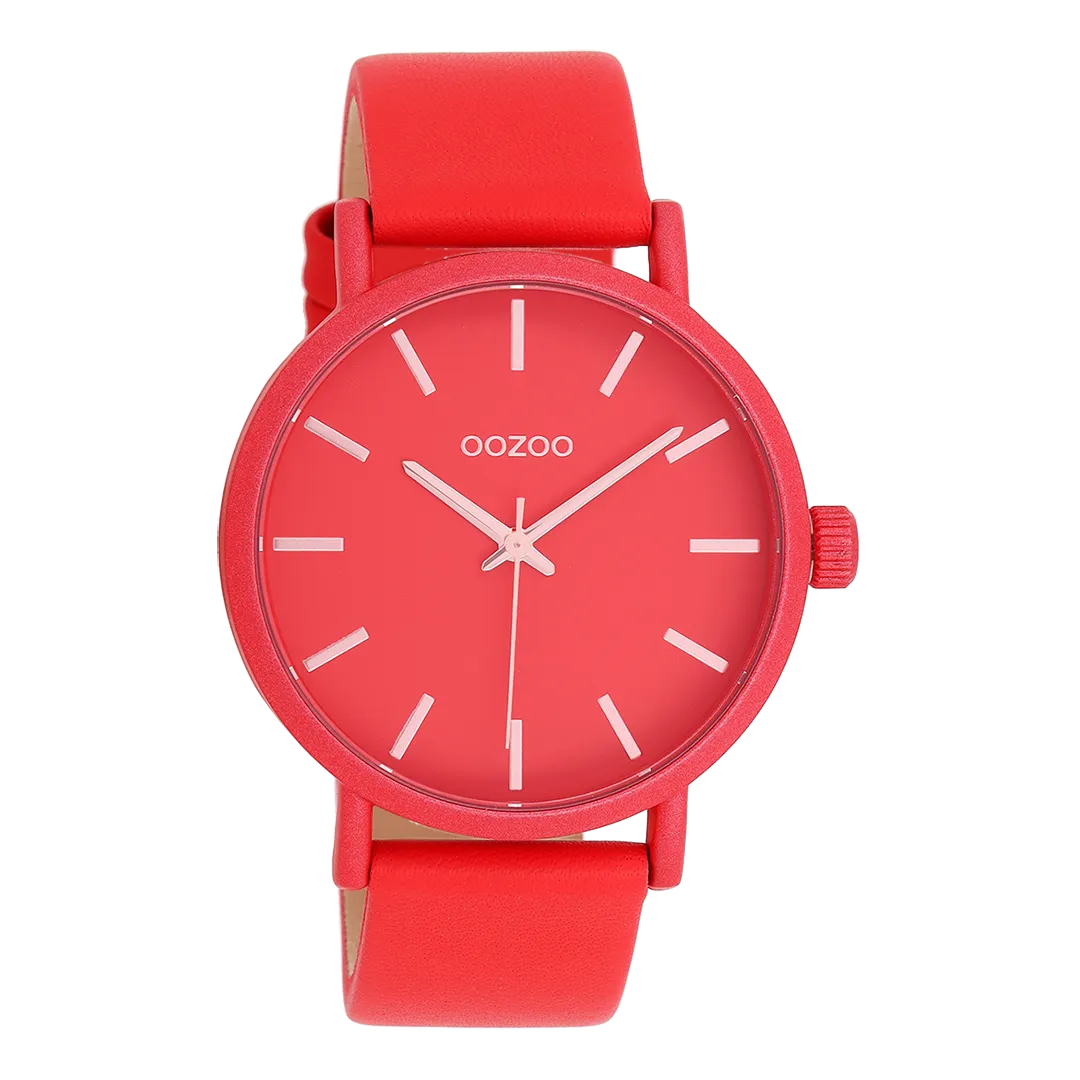 Fiery red OOZOO watch with chili pepper leather strap - C11179