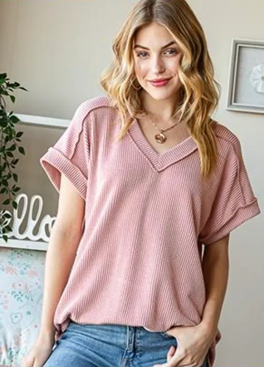 FINAL SALE - Isla Ribbed Vneck Tops - 9 Colors!