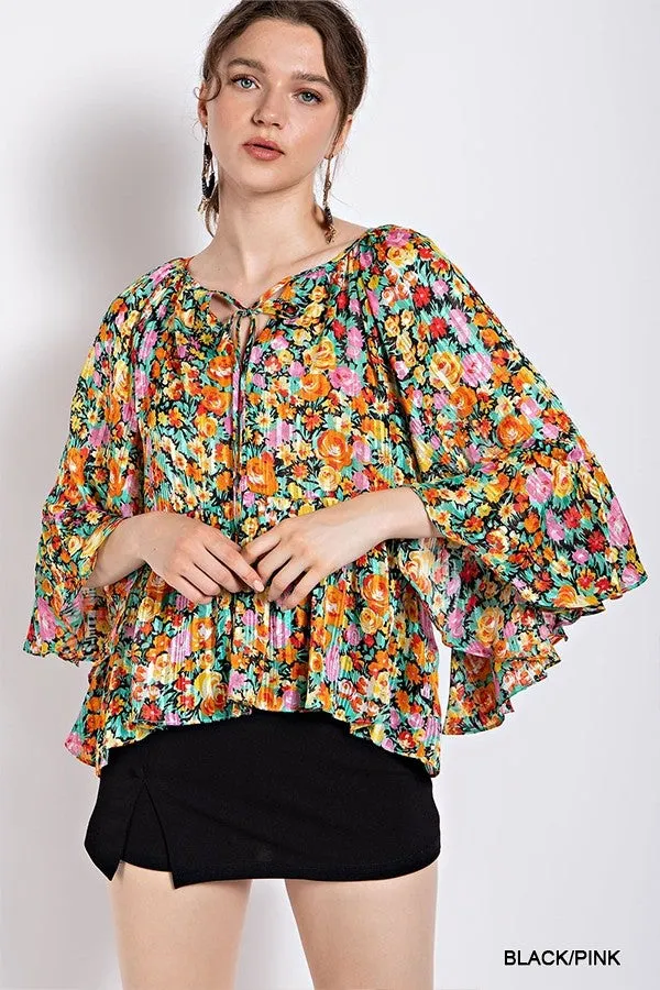 Floral Print Lurex Jacquard Top