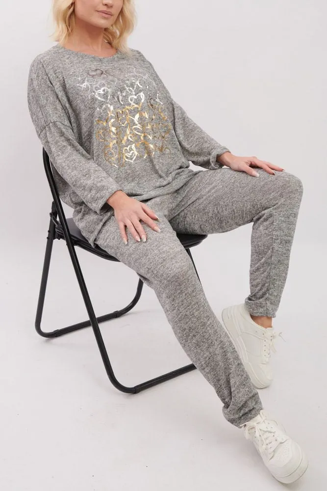 Foil Heart Pattern Co-Ord Loungewear