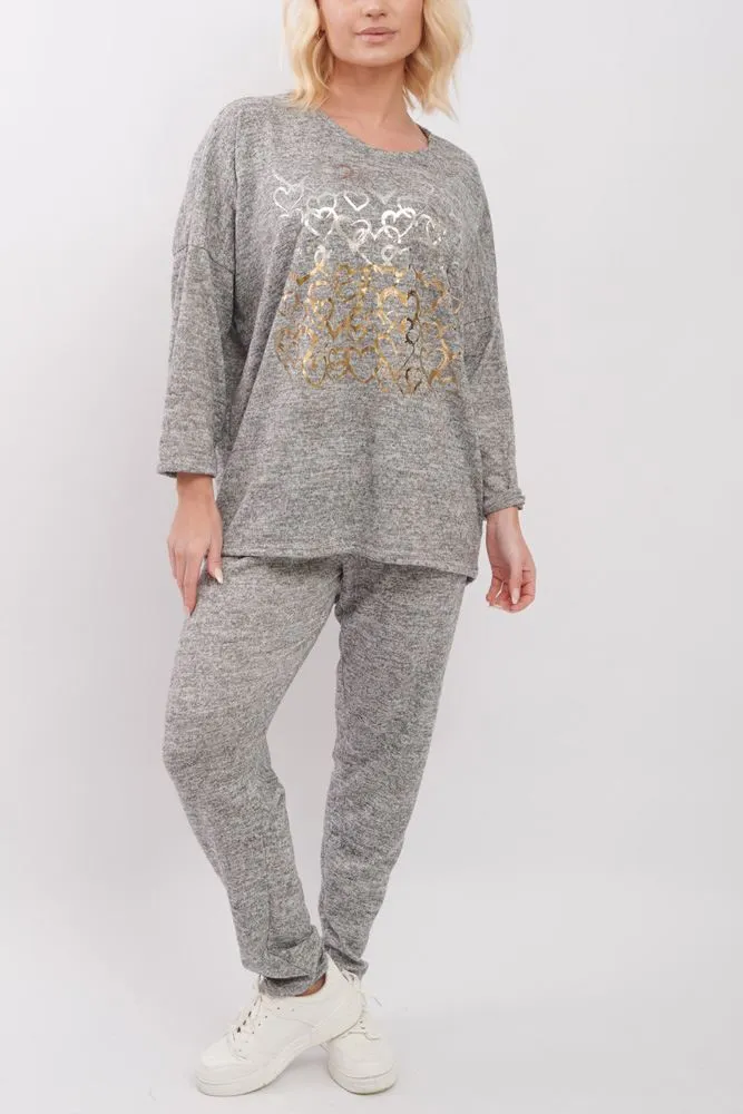 Foil Heart Pattern Co-Ord Loungewear