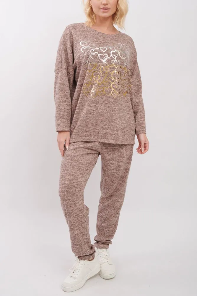 Foil Heart Pattern Co-Ord Loungewear