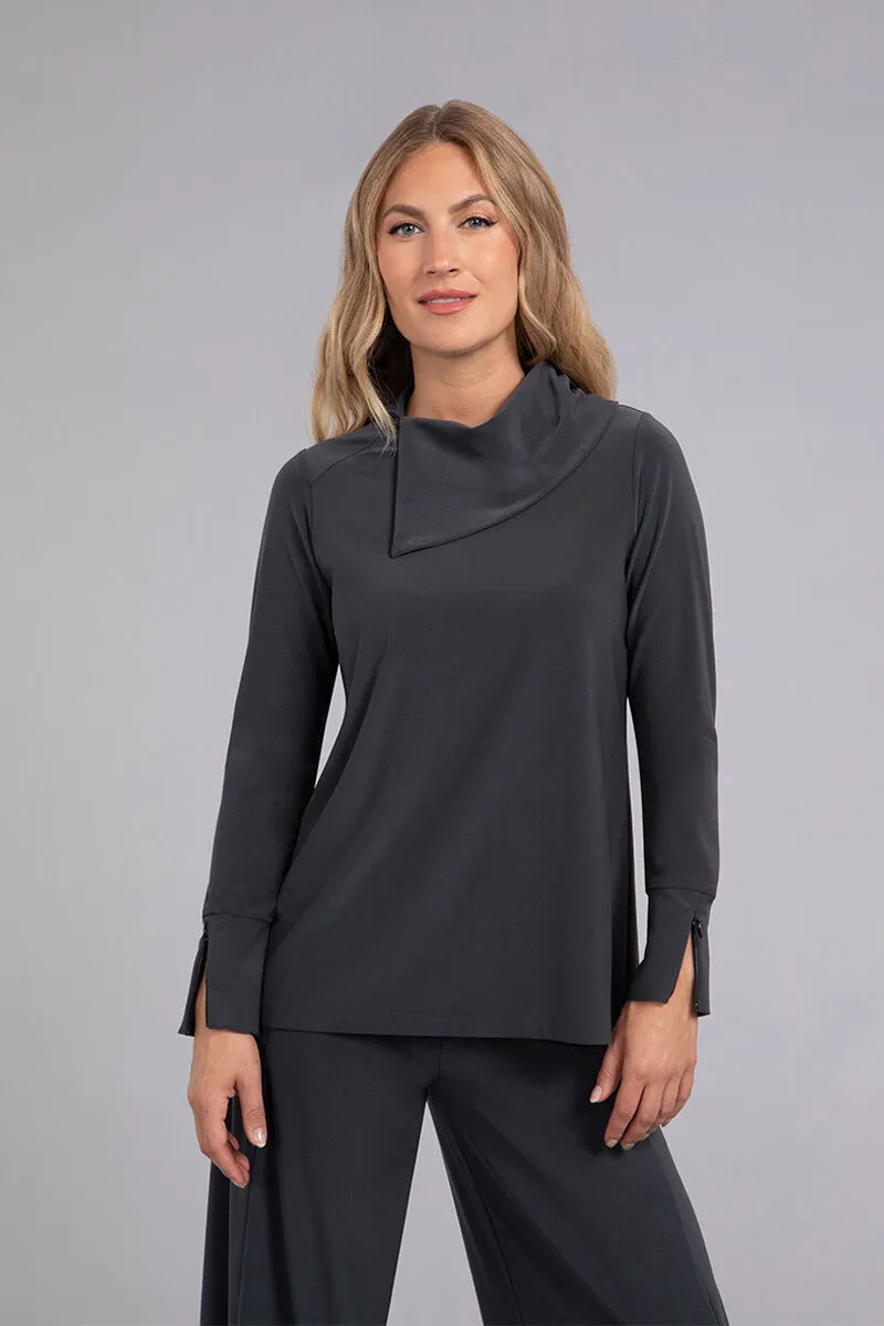 Foldover Neck Top | Graphite