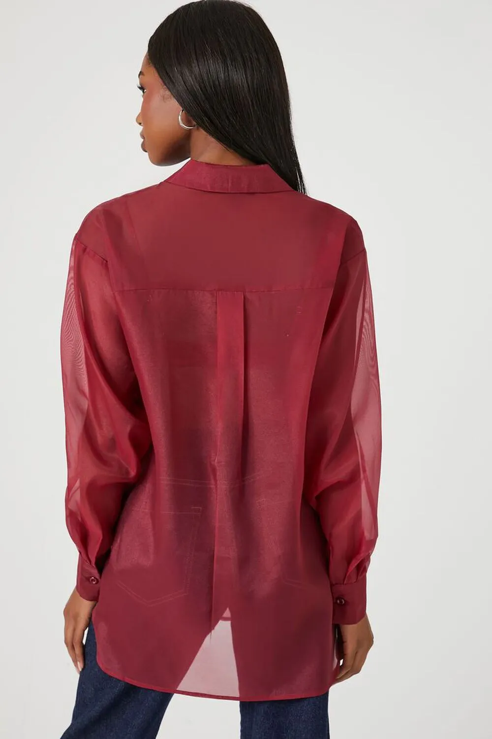 Forever 21 sheer organza shirt, burgundy