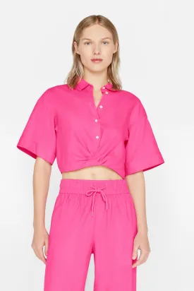 Frame - Cropped Twist Front Shirt in Flamingo