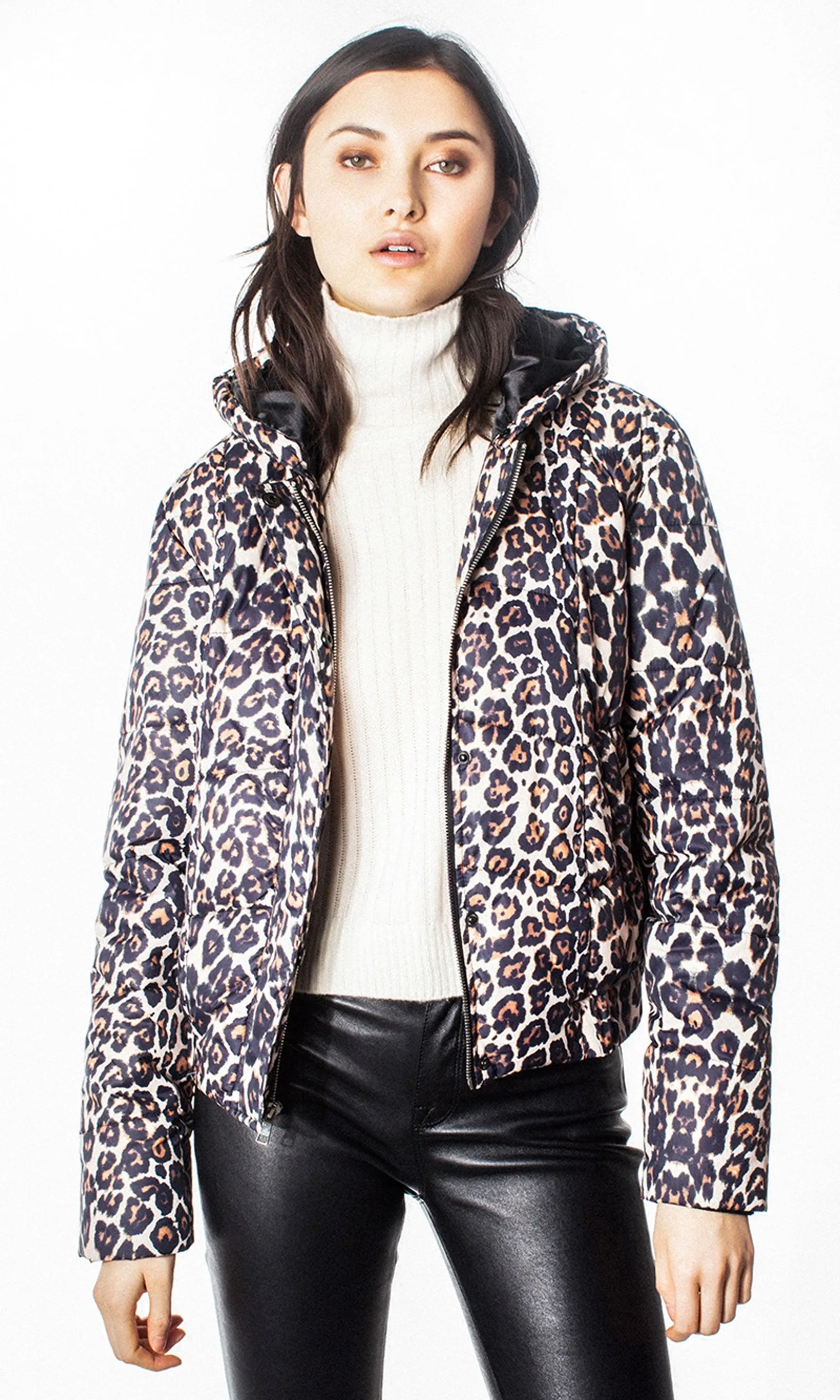 GENERATION LOVE HOODED LEOPARD PRINT PUFFER F19312