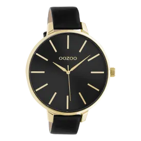 Gold coloured OOZOO watch with black leather strap - C10844