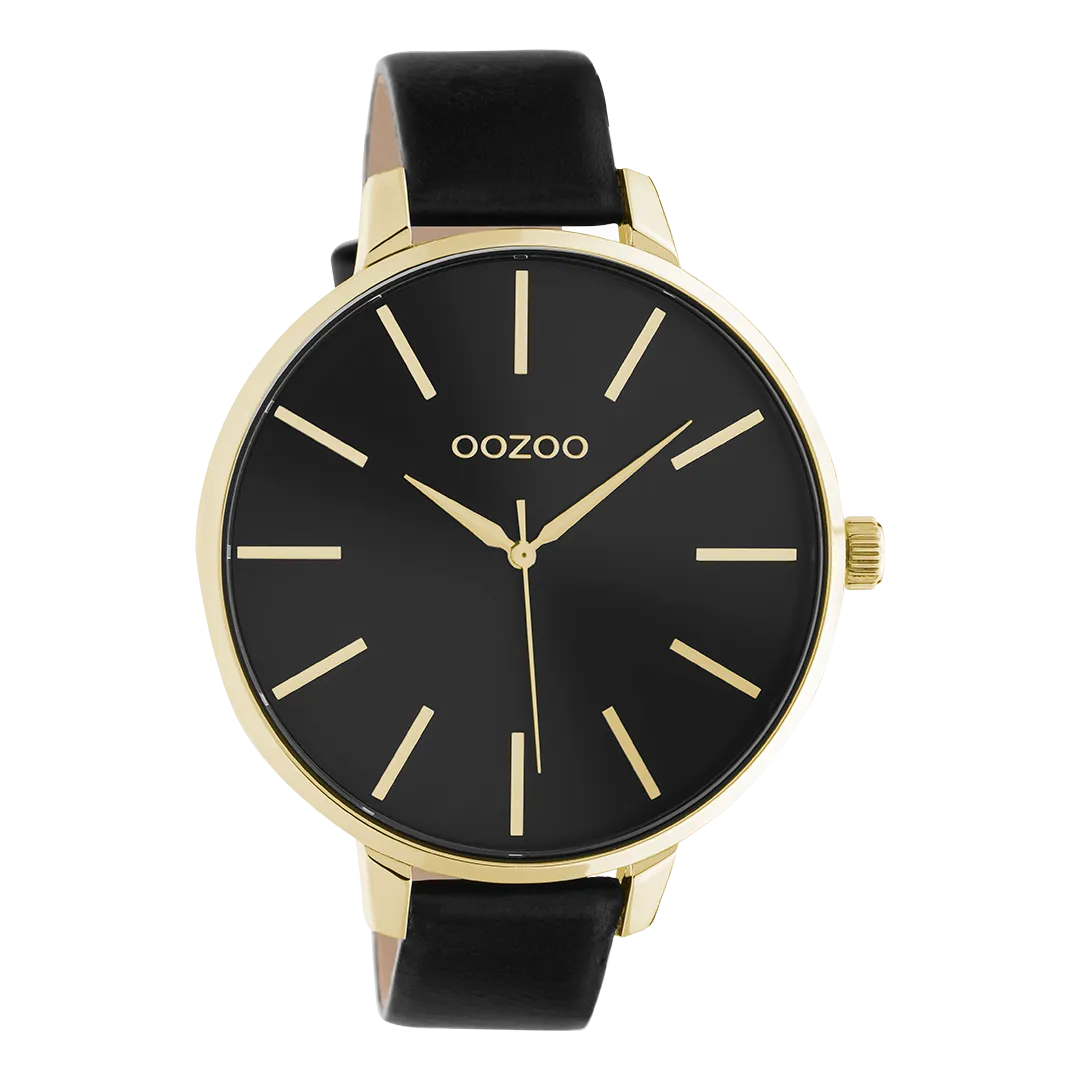 Gold coloured OOZOO watch with black leather strap - C10844