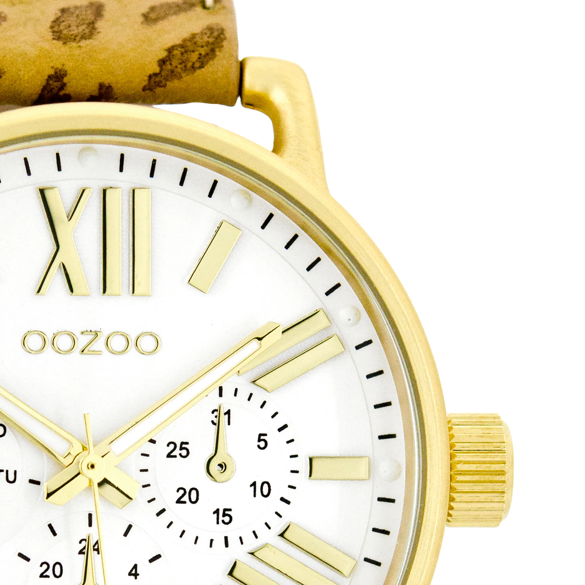 Gold coloured OOZOO watch with camel leather strap - C7186