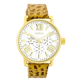 Gold coloured OOZOO watch with camel leather strap - C7186