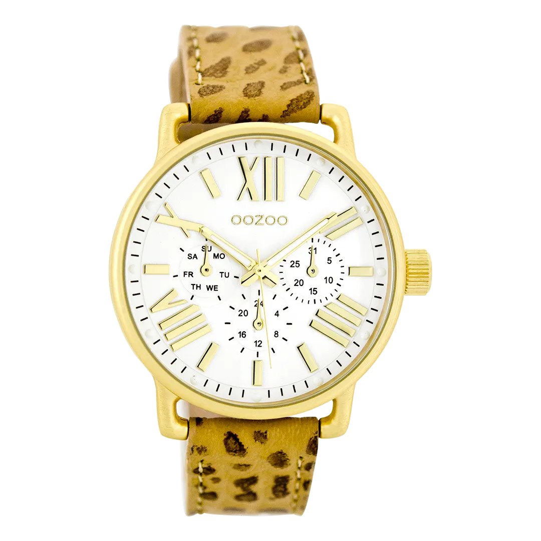 Gold coloured OOZOO watch with camel leather strap - C7186