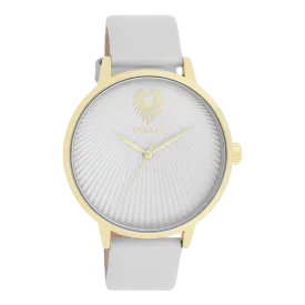 Gold coloured OOZOO watch with light grey leather strap - C11240