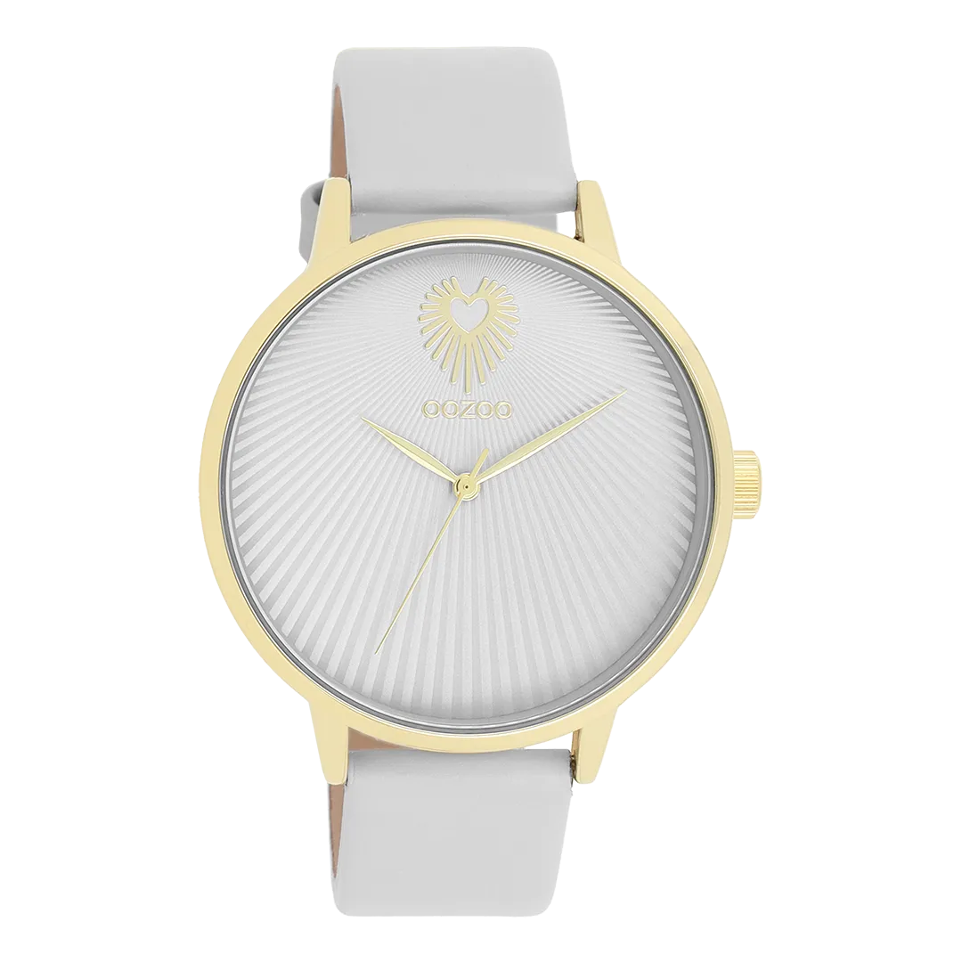 Gold coloured OOZOO watch with light grey leather strap - C11240