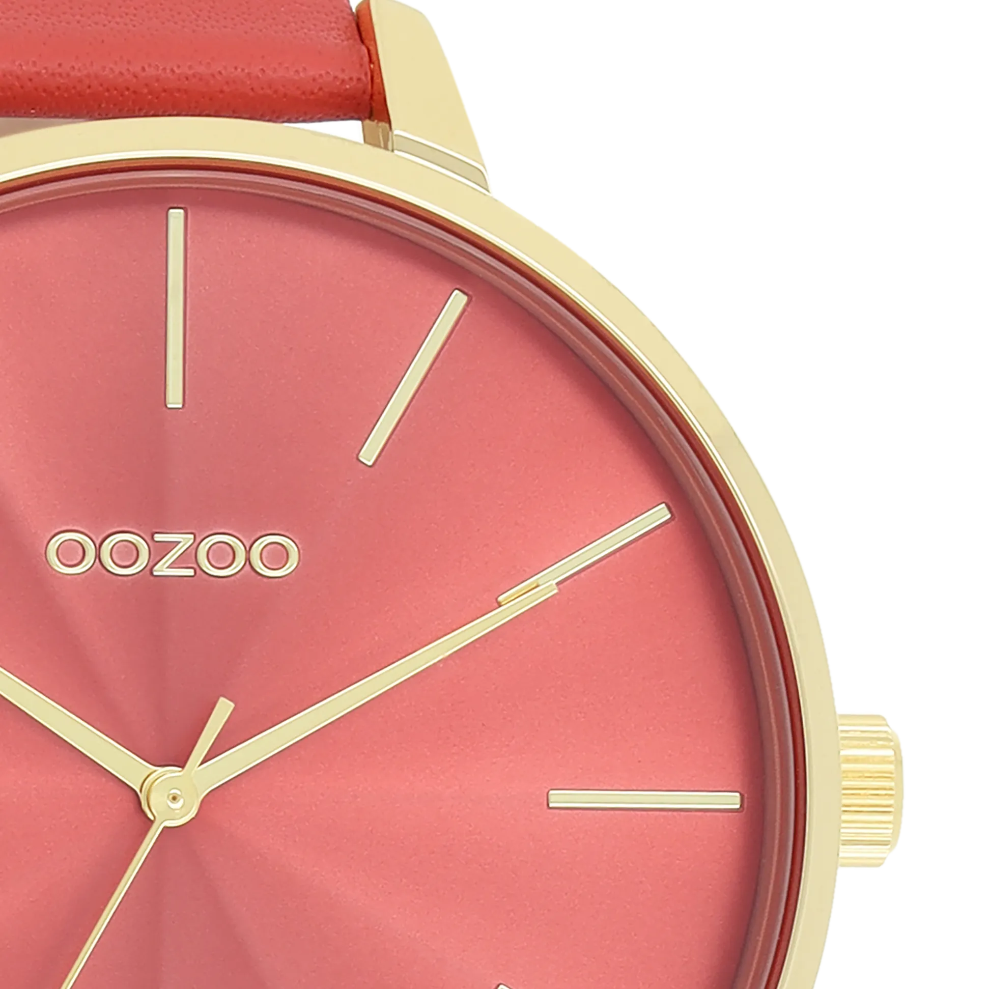 Gold coloured OOZOO watch with red leather strap - C11255