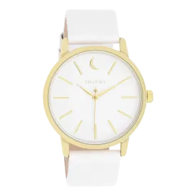 Gold coloured OOZOO watch with white leather strap - C11156