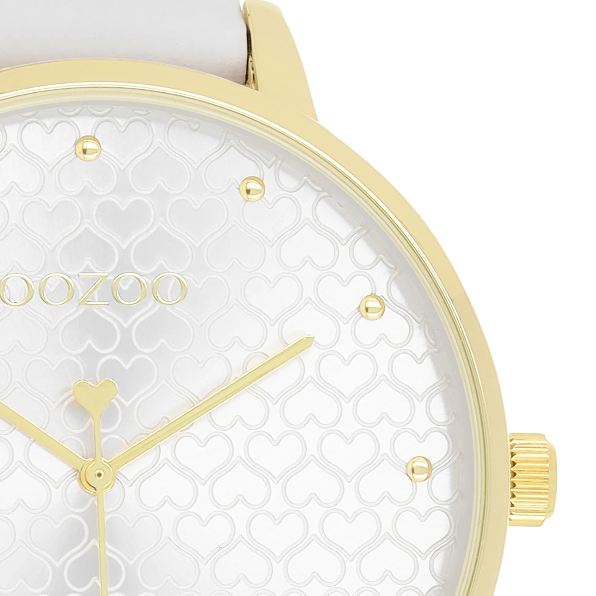 Gold coloured OOZOO watch with white leather strap - C11158