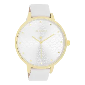 Gold coloured OOZOO watch with white leather strap - C11158