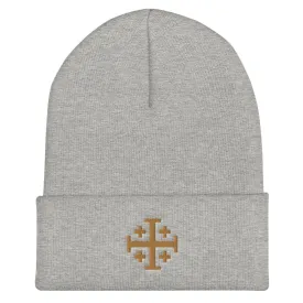 Gold Jerusalem Cross Cuffed Beanie