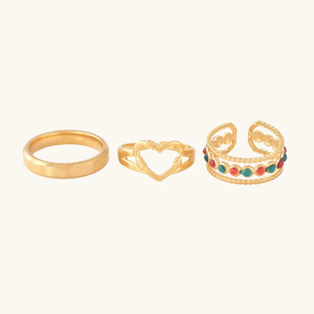 Heart Enamel Ring Set