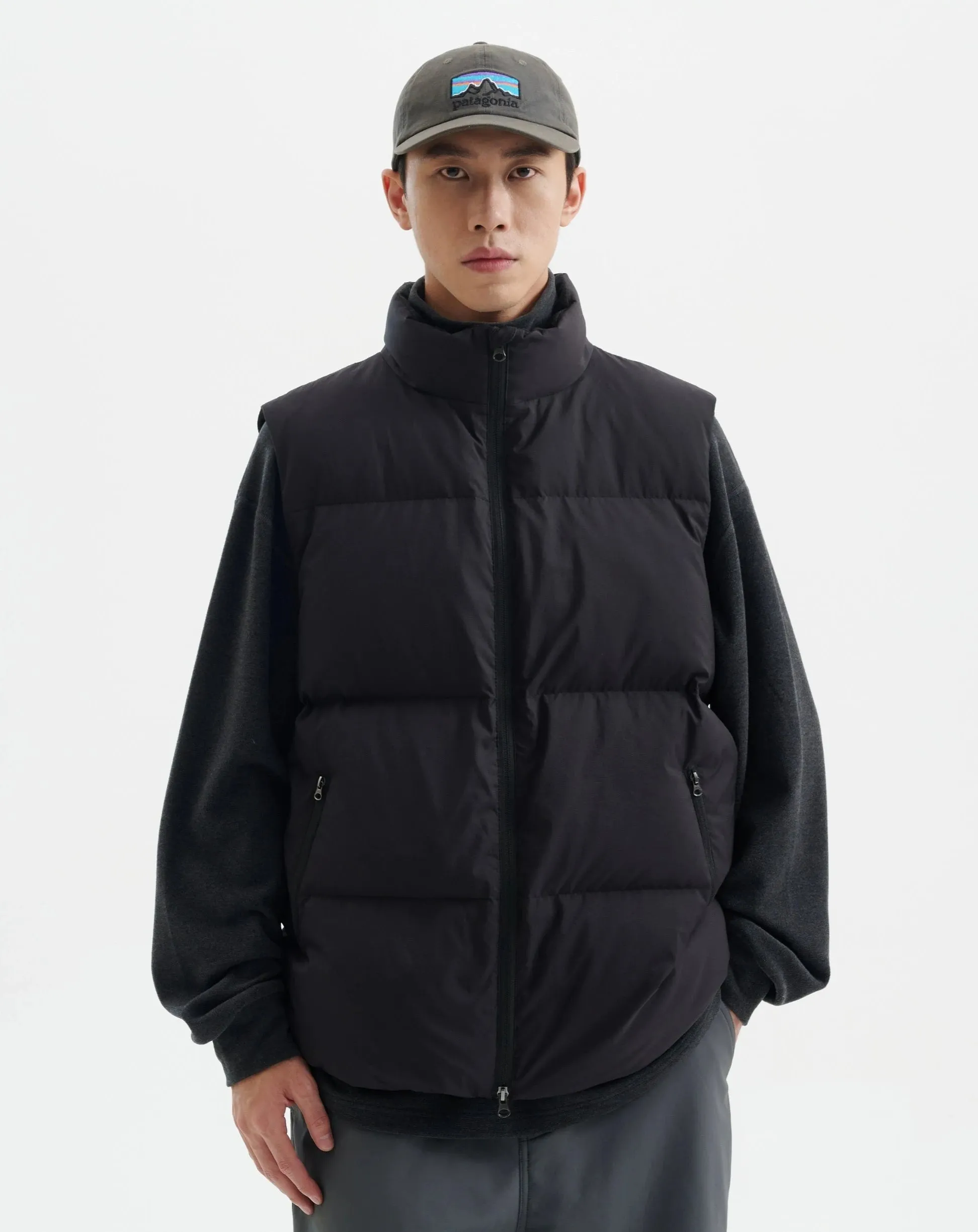 High Collar Puffer Vest with Zip Pockets