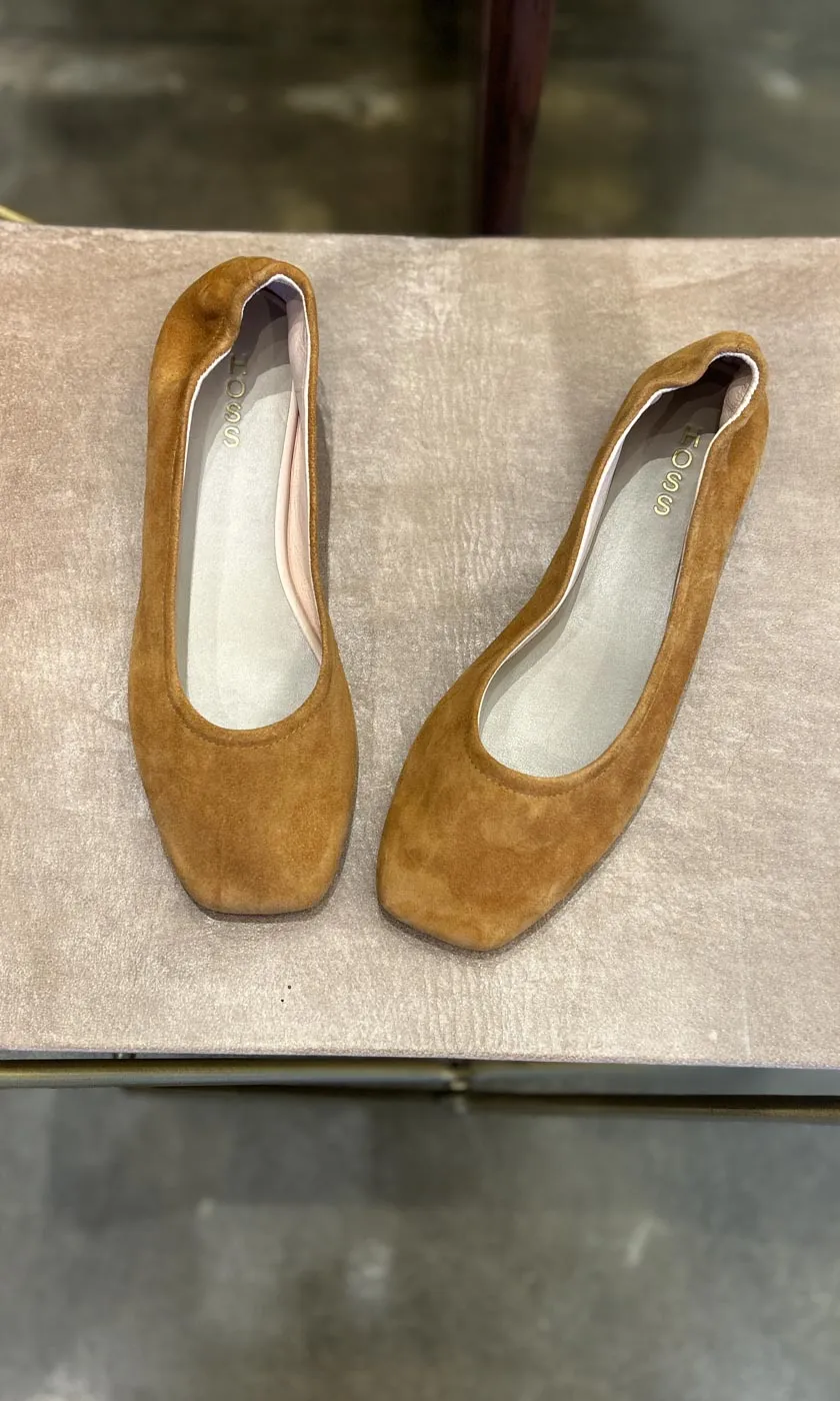 Tan Soft Suede Ballet Flats by HOSS