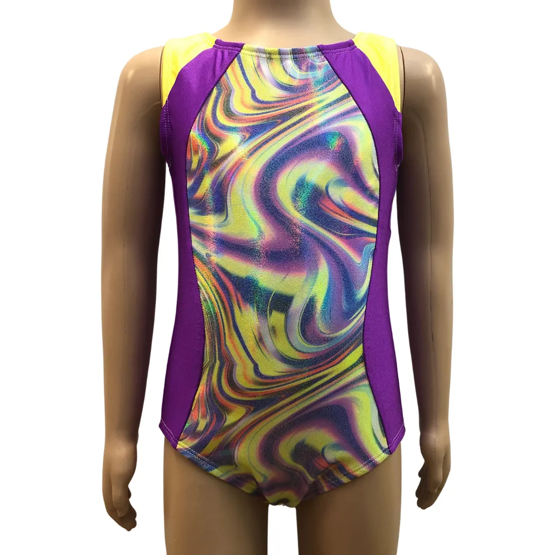 Identity Costuming Purple Swirl Leotard with Scrunchie