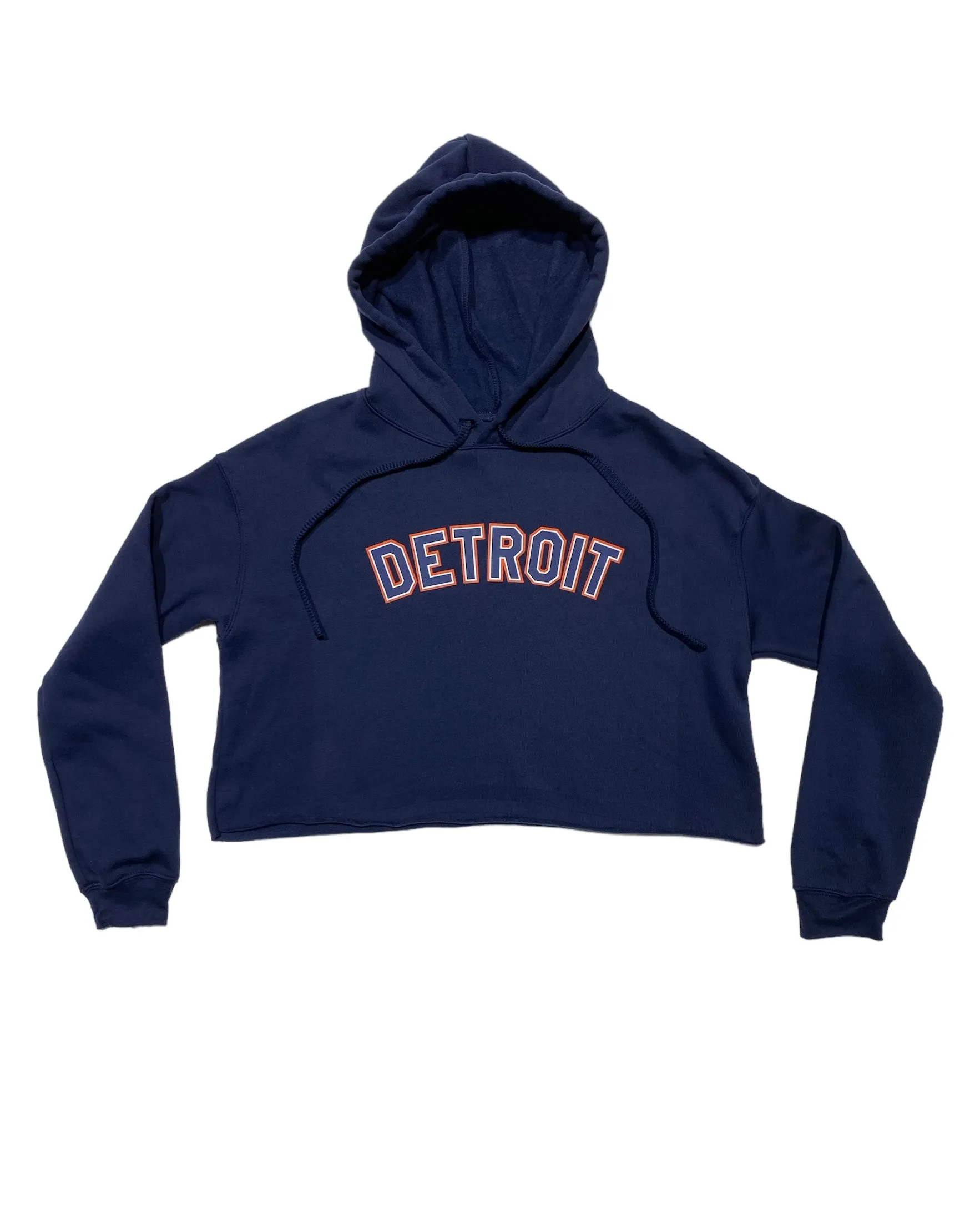 Ink Detroit Fleece Crop Hoodie - Orange and Navy print on Navy