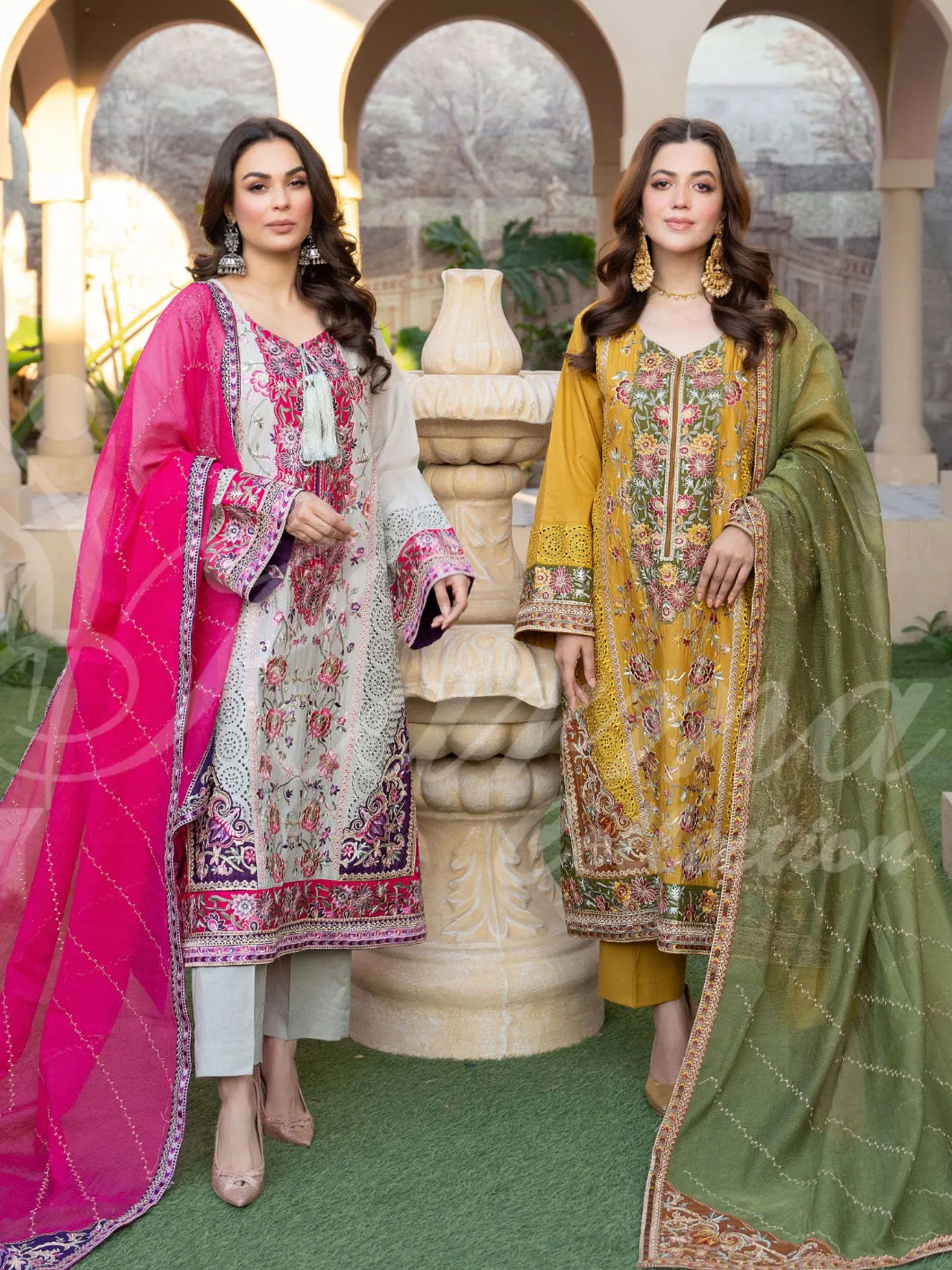 Karma Collection "Naqsh" Cloud Grey Cotton Embroidered Suit (KC1356)