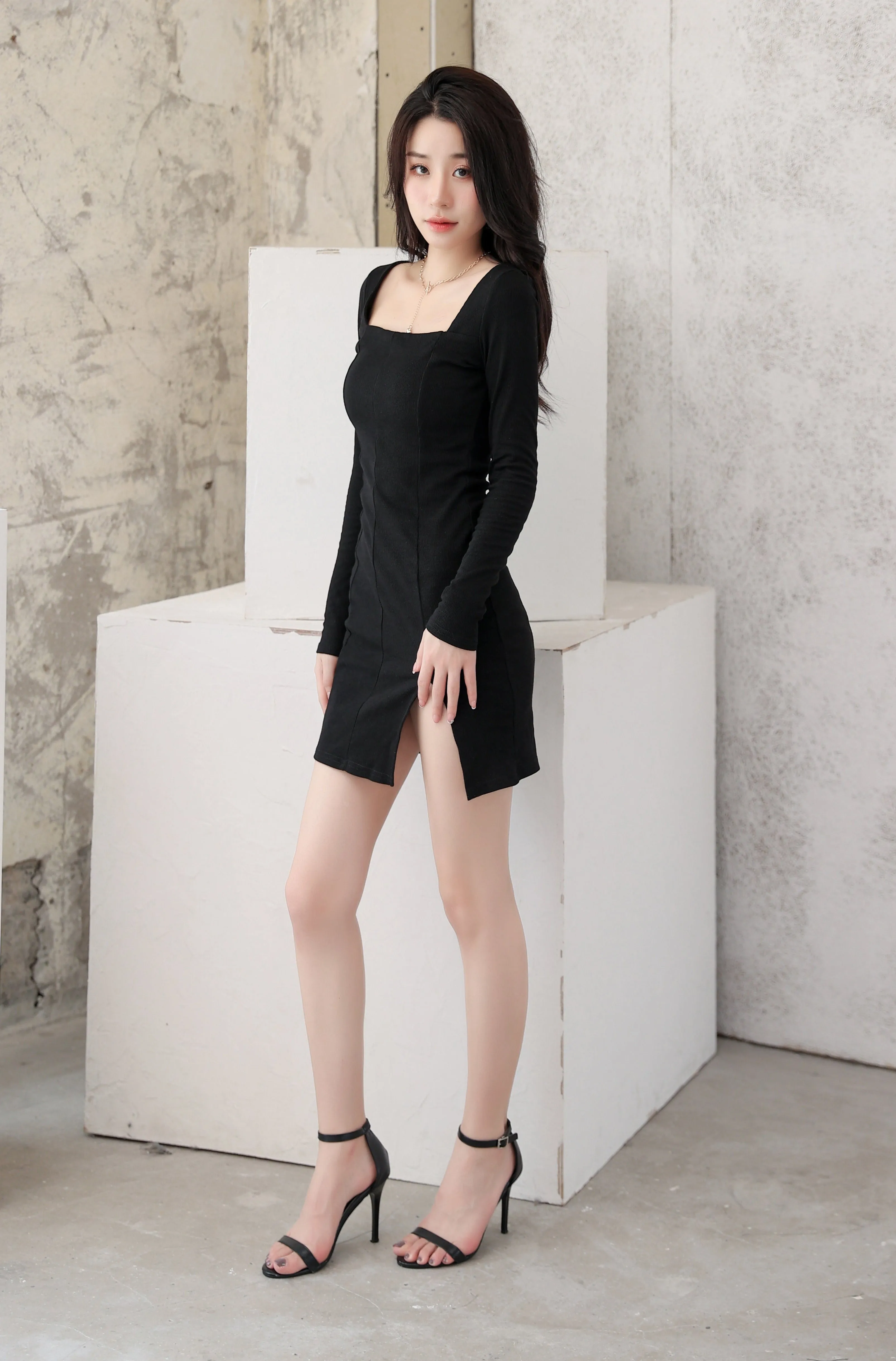 Knit Bodycon Mini Dress with Split Hem