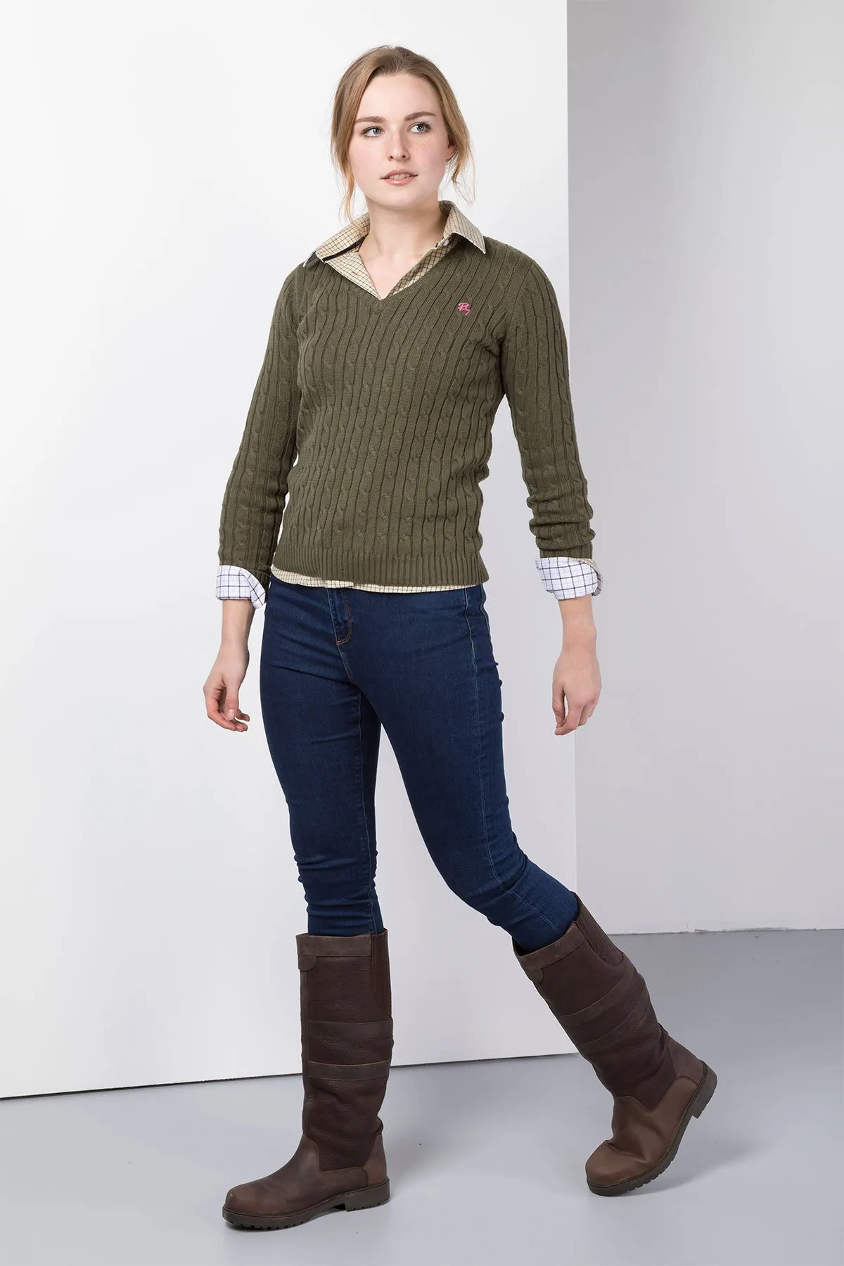 Ladies Cable Knit V Neck Jumper