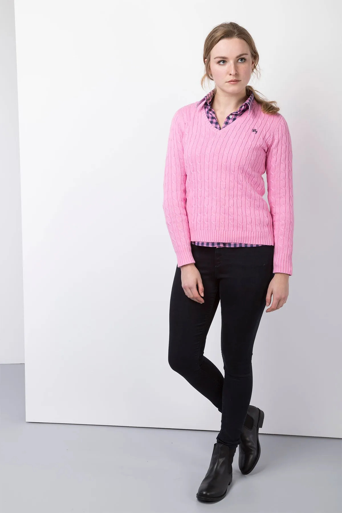 Ladies Cable Knit V Neck Jumper