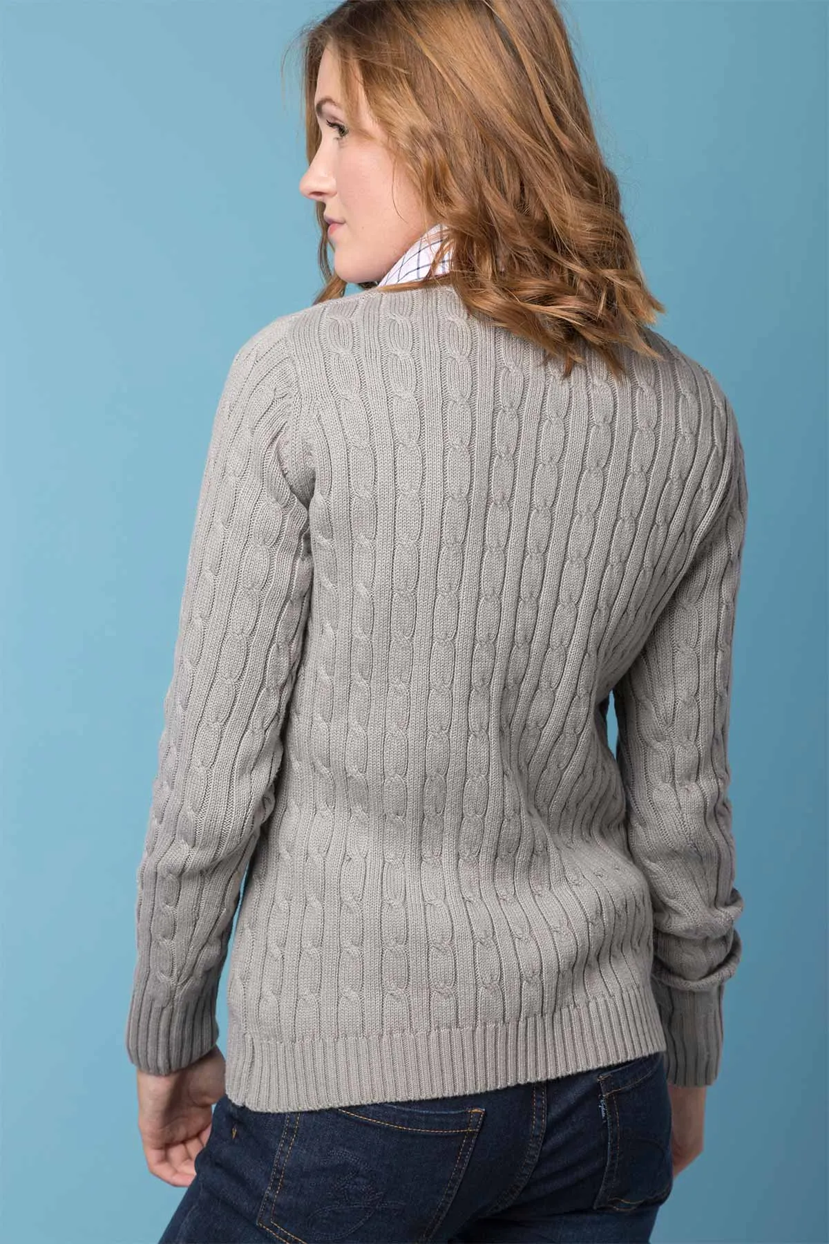 Ladies Cable Knit V Neck Jumper