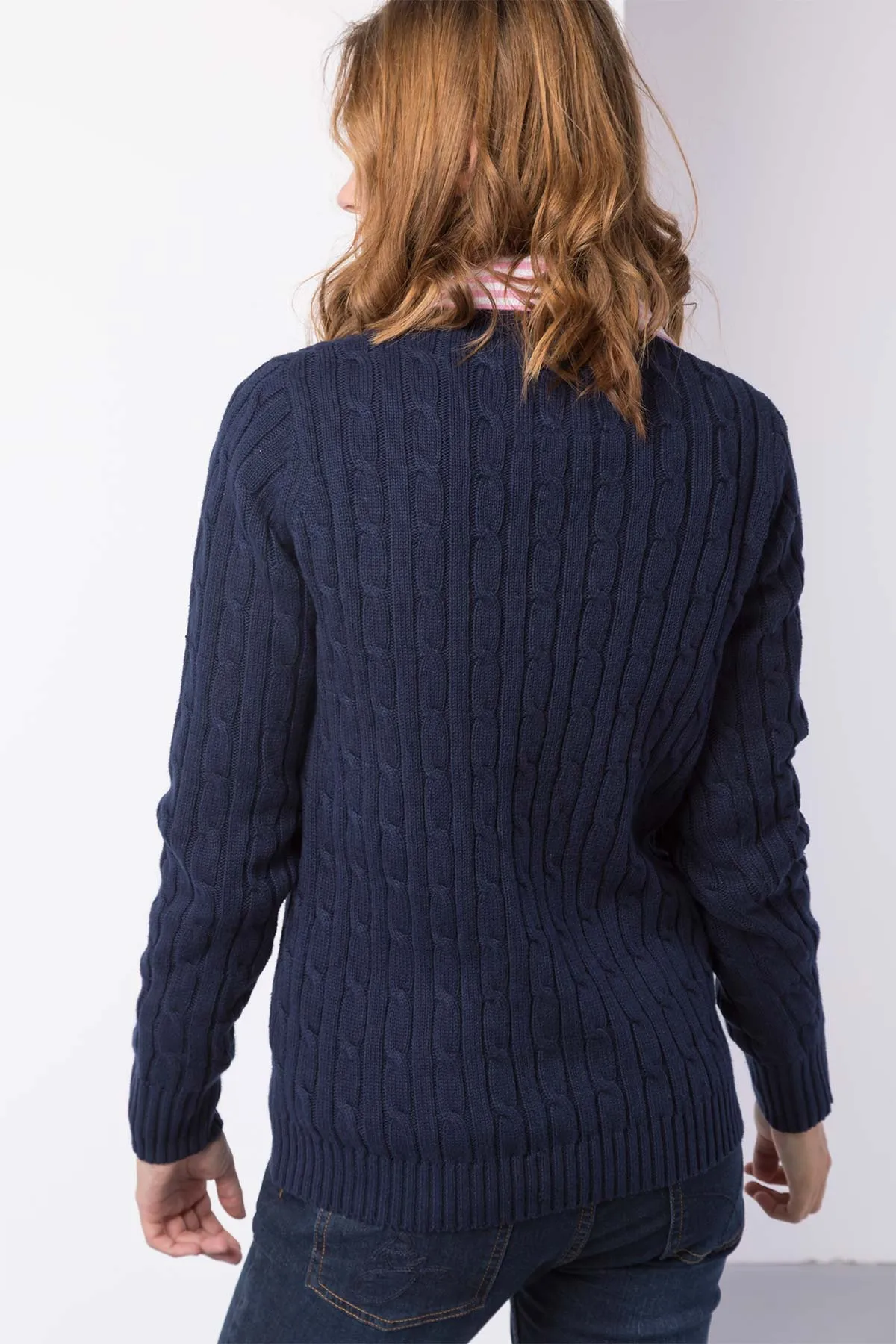 Ladies Cable Knit V Neck Jumper