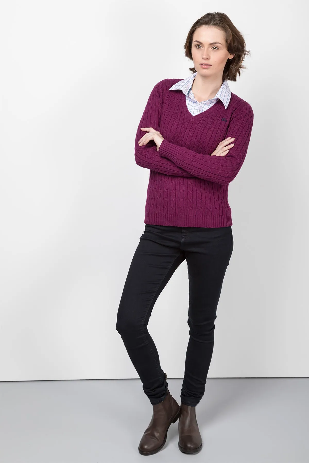 Ladies Cable Knit V Neck Jumper