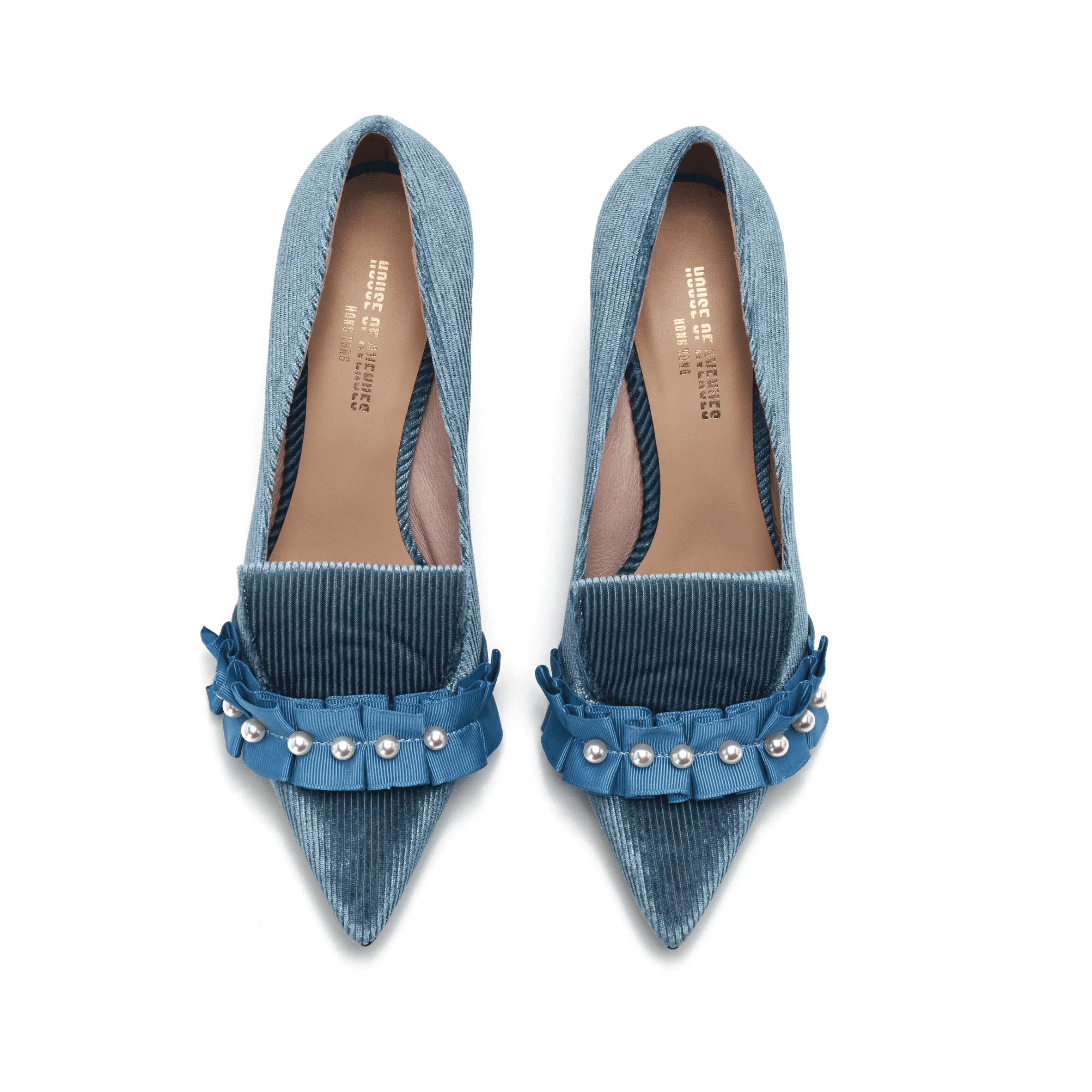 Ladies Pearl Beaded Spool Heel Pumps 5350 Blue