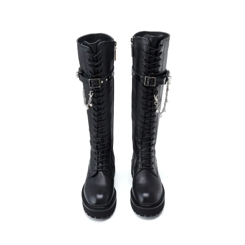 Ladies Pearl Chain Combat Boot 5564