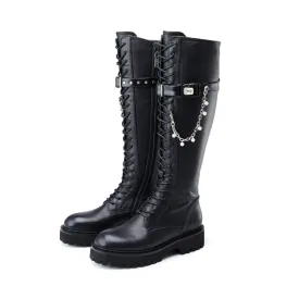 Ladies Pearl Chain Combat Boot 5564