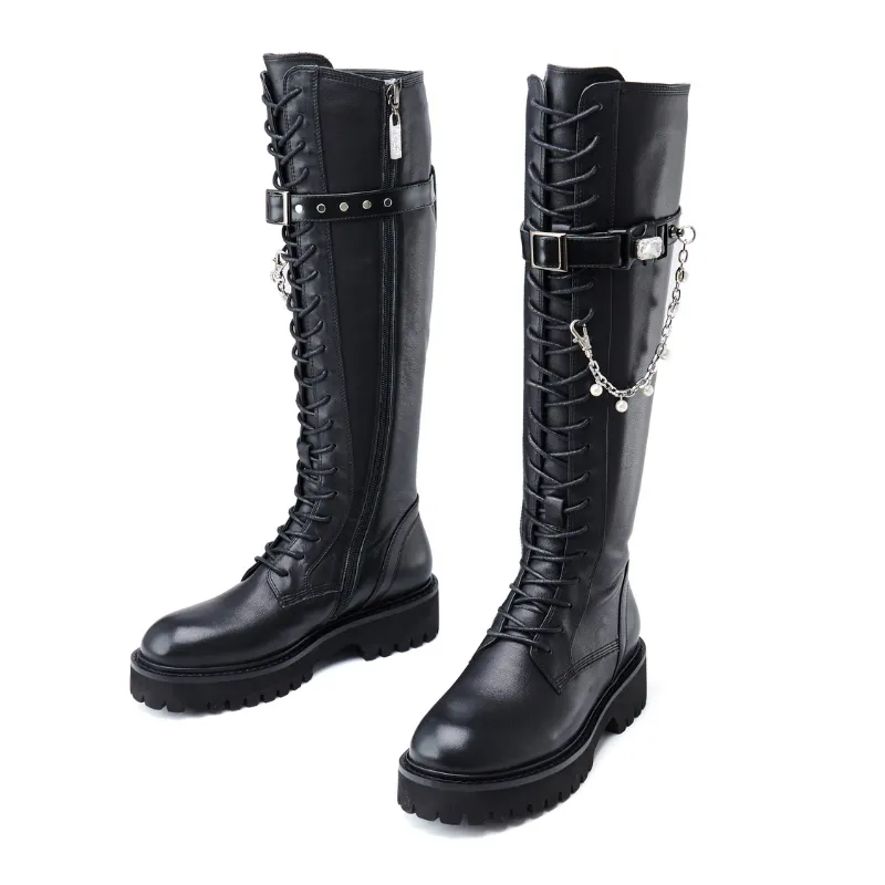 Ladies Pearl Chain Combat Boot 5564