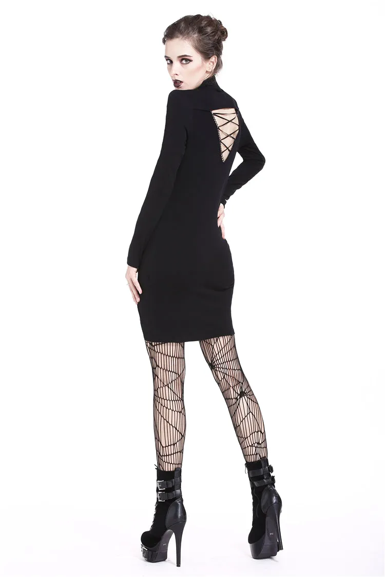 Ladies punk hollow shouler slit hem midi dress DW209