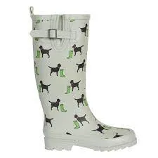 Ladies Wellington Welly Lilly Pistachio Dog Print Rubber 4 to 8