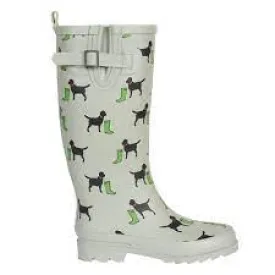 Ladies Wellington Welly Lilly Pistachio Dog Print Rubber 4 to 8