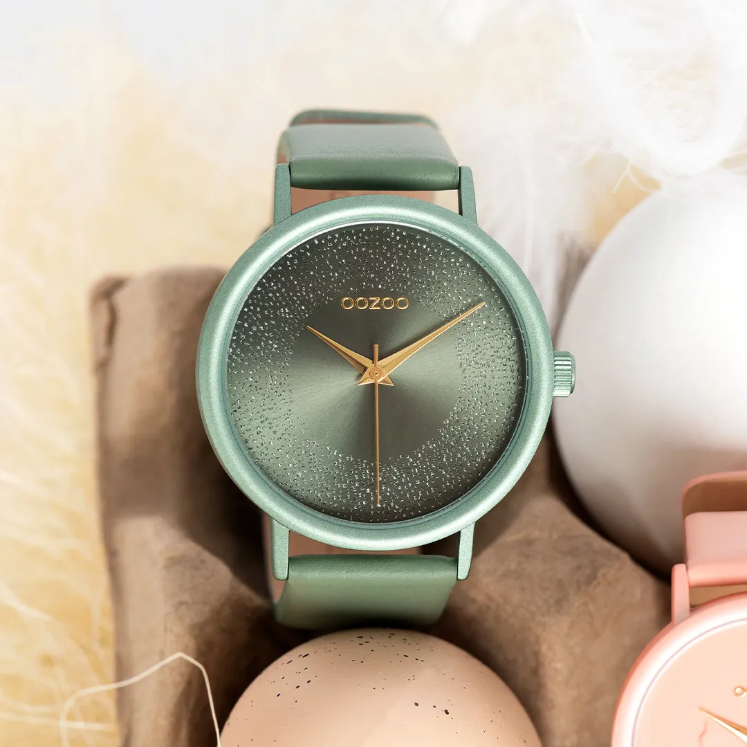 Lily pad green OOZOO watch with lily pad green leather strap - C10582