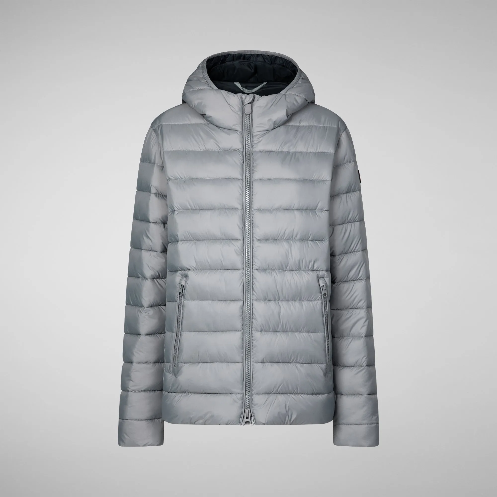 Man's animal free hooded puffer jacket Hector in mid grey