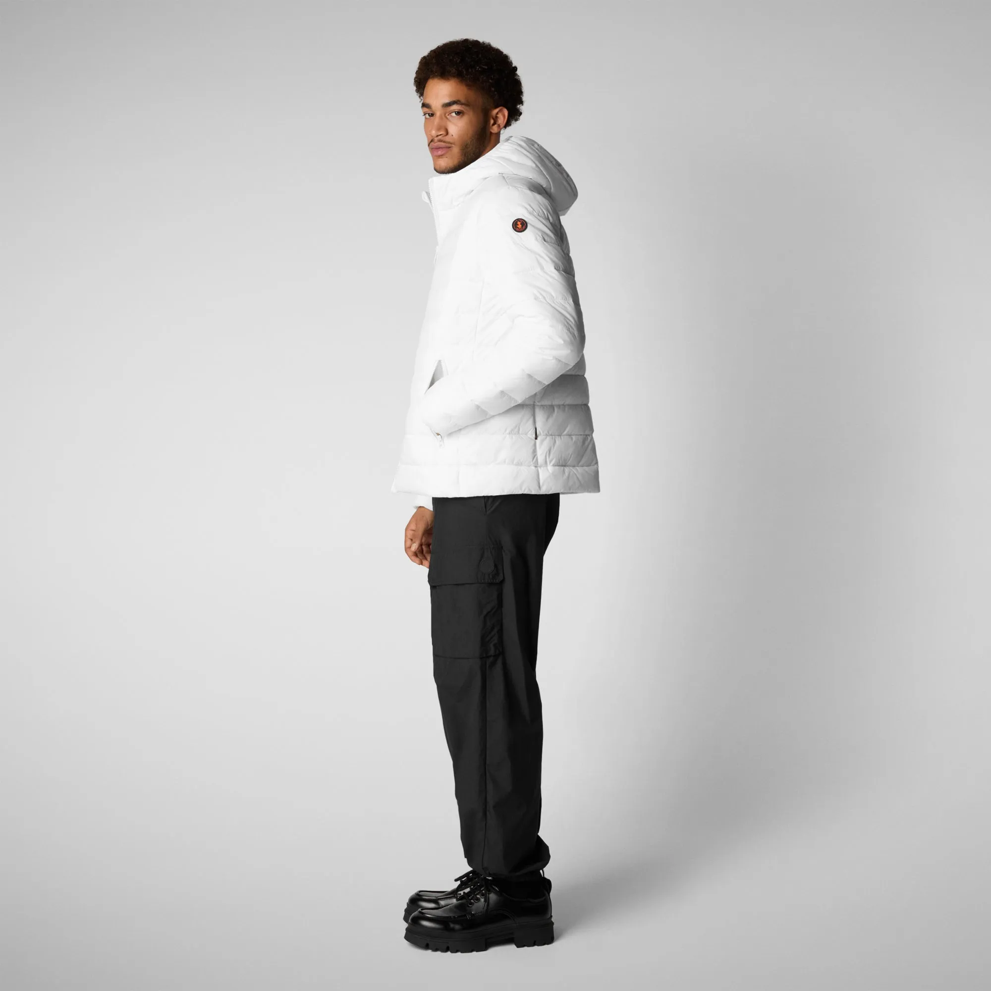 Man's animal free hooded puffer jacket Hector in white