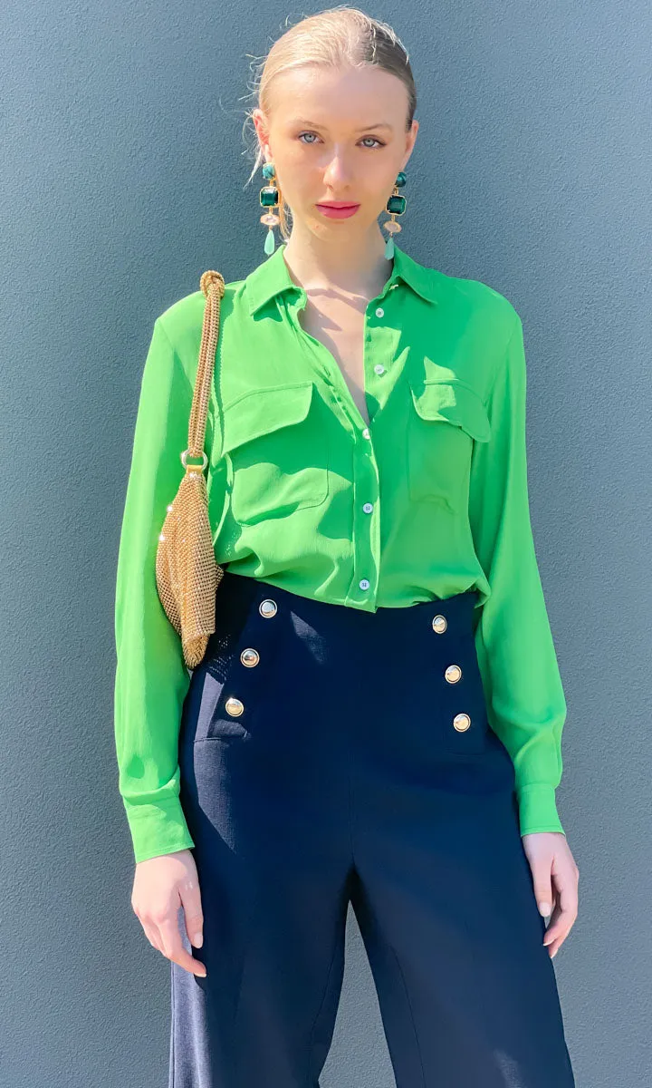 Marella Marina Shirt - Bright Green Silk Crepe