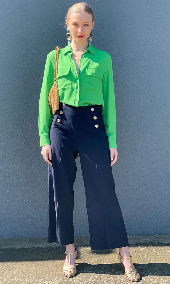 Marella Marina Shirt - Bright Green Silk Crepe