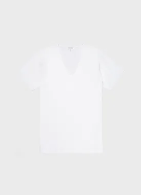 Men's Cellular Cotton V-neck Underwear T-shirt in White